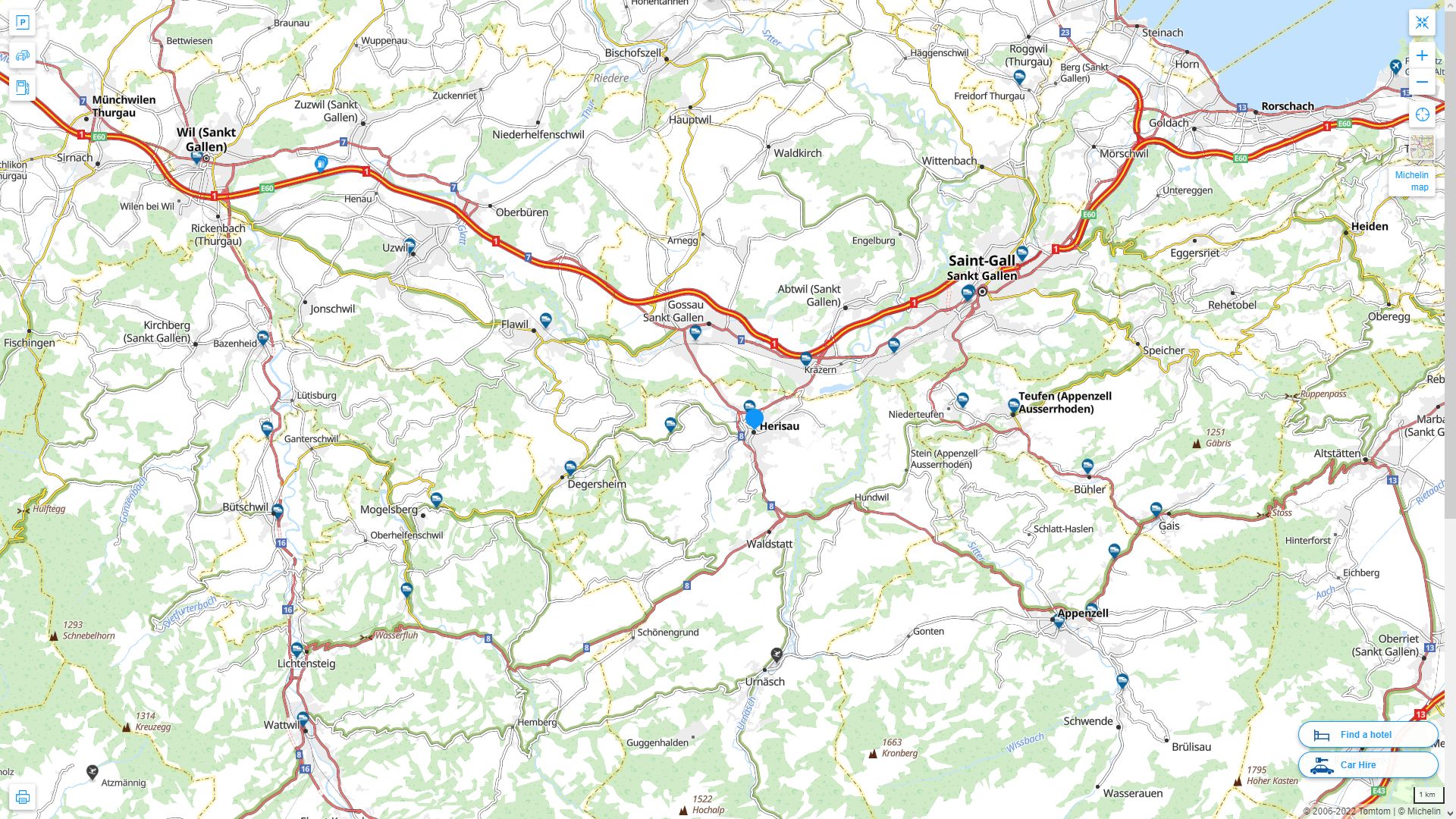 Herisau Suisse Autoroute et carte routiere